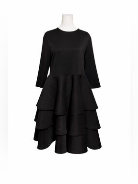 Adrianna Papell Black Long Sleeve Tiered Dress